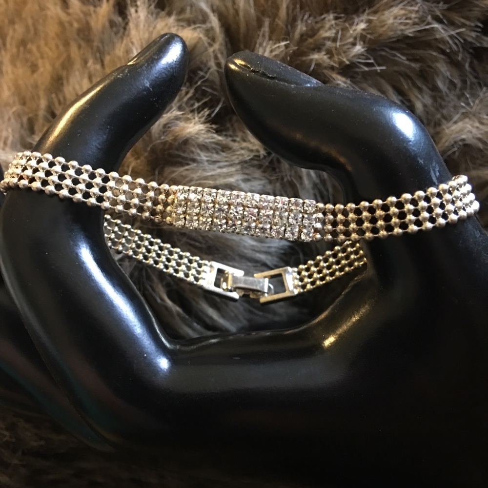 Rhinestone silver tone ball chain bracelet